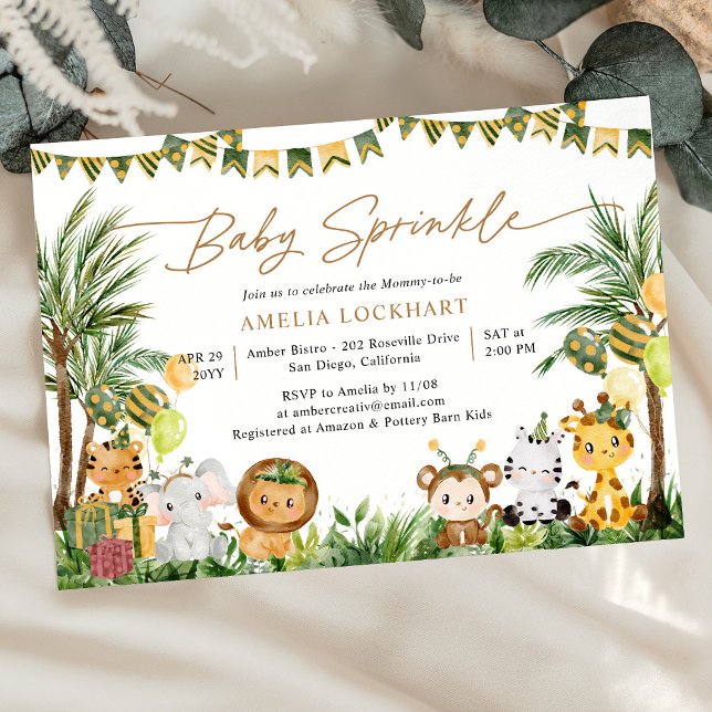 Watercolor Wild Jungle Safari Baby Sprinkle Invitation (Creator Uploaded)