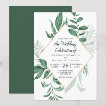 Watercolor Wild Leaves Hunter Green Wedding