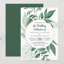 Watercolor Wild Leaves Hunter Green Wedding