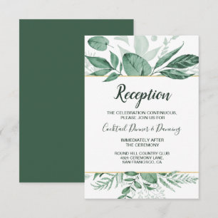 Watercolor Wild Leaves Hunter Green Wedding Invitation