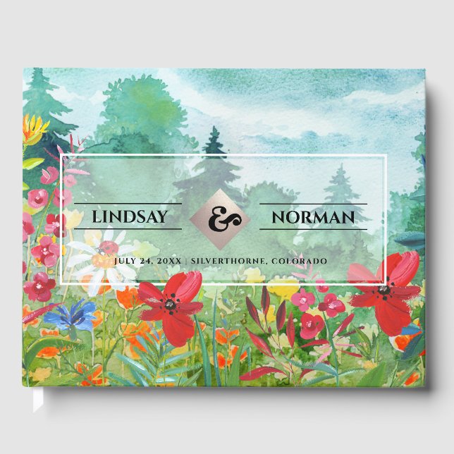 Watercolor Wild Meadow | Wildflowers Wedding Guest Book (Front)