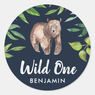Watercolor Wild One Personalized Stickers   Dark
