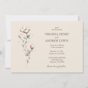  Watercolor wild rose Wedding Invitation 
