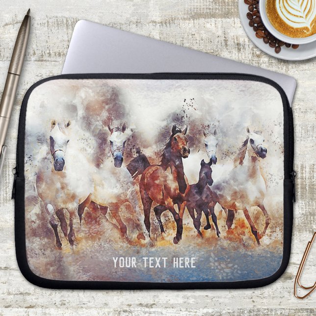 Watercolor Wild Running Horses Laptop Sleeve (Creator Uploaded)