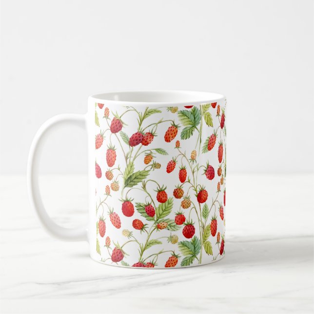 Watercolor Wild Strawberry Pattern  Coffee Mug (Left)
