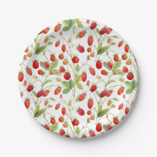 Watercolor Wild Strawberry Pattern  Paper Plate