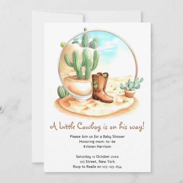 Watercolor Wild West Boy Baby Shower Invitation (Front)