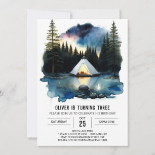 Watercolor Wilderness Camper Invitation d'annivers
