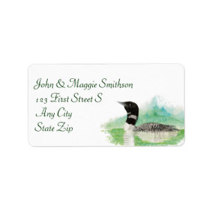 Watercolor Wilderness Common Loon Bird Address Label