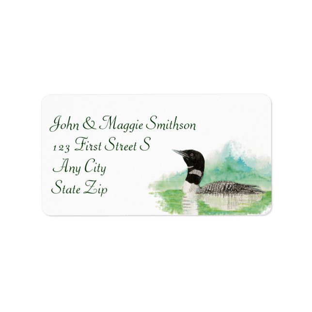 Watercolor Wilderness Common Loon Bird Address Label (Front)
