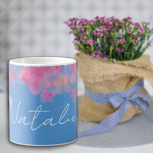 Watercolor wildfloral blue name  coffee mug