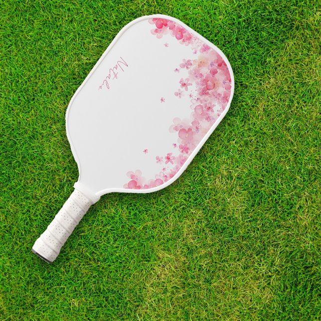 Watercolor wildfloral white name  pickleball paddle (Creator Uploaded)