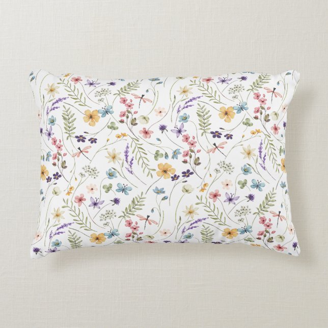 Watercolor Wildflower And Butterflies Pattern  Accent Pillow (Front)