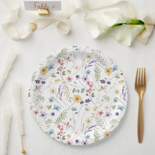 Watercolor Wildflower And Butterflies Pattern  Paper Plate