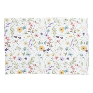 Watercolor Wildflower And Butterflies Pattern  Pillowcase