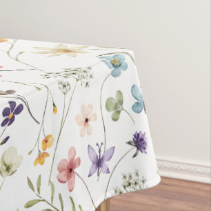 Watercolor Wildflower And Butterflies Pattern Tablecloth
