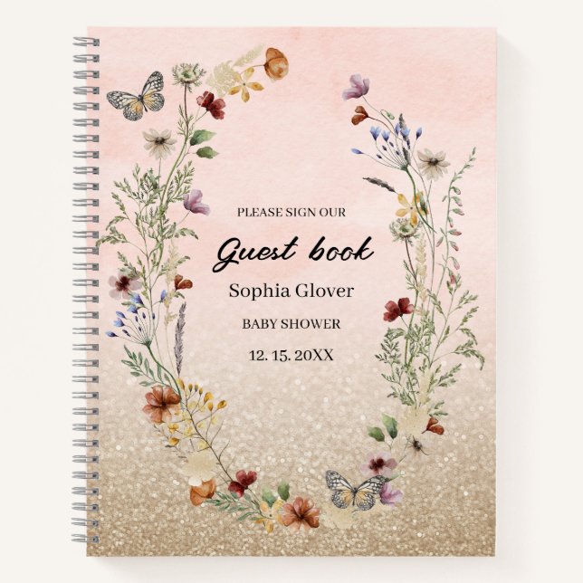 Watercolor Wildflower and Butterfly baby shower No Notebook (Front)