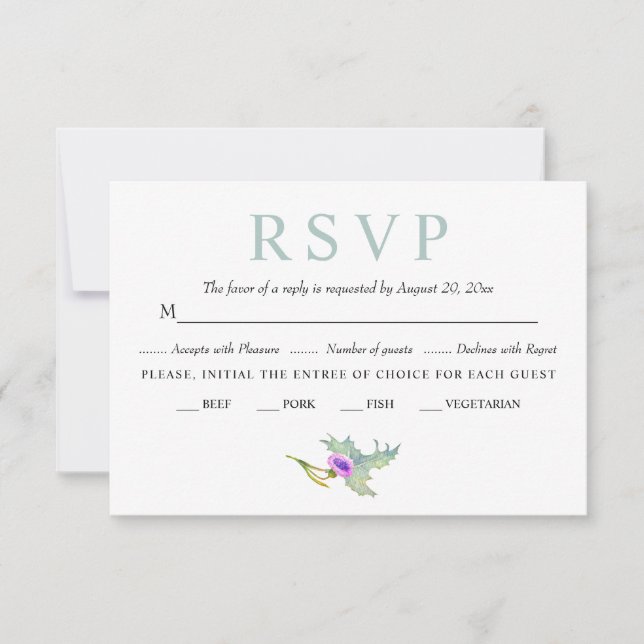 Watercolor wildflower and leaf spring wedding RSVP card (Front)