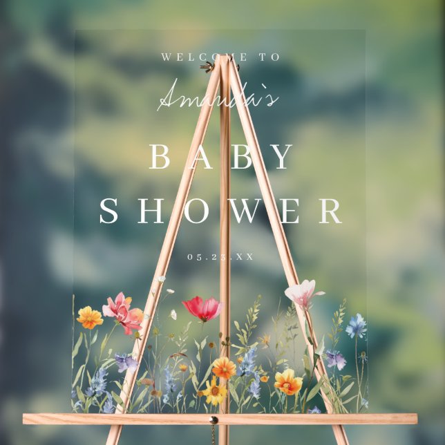 Watercolor Wildflower Baby Shower Acrylic Sign (Neutral)