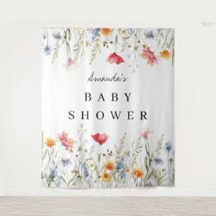 Watercolor Wildflower Baby Shower Backdrop Tapestry