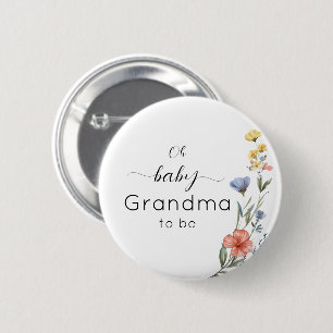 Watercolor Wildflower Baby Shower Grandma-to-be 2 Inch Round Button