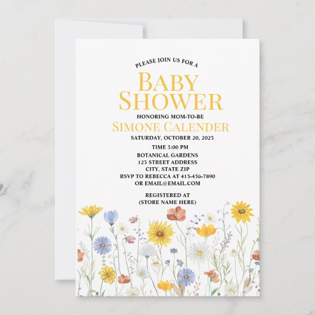 watercolor wildflower baby shower invitation (Front)