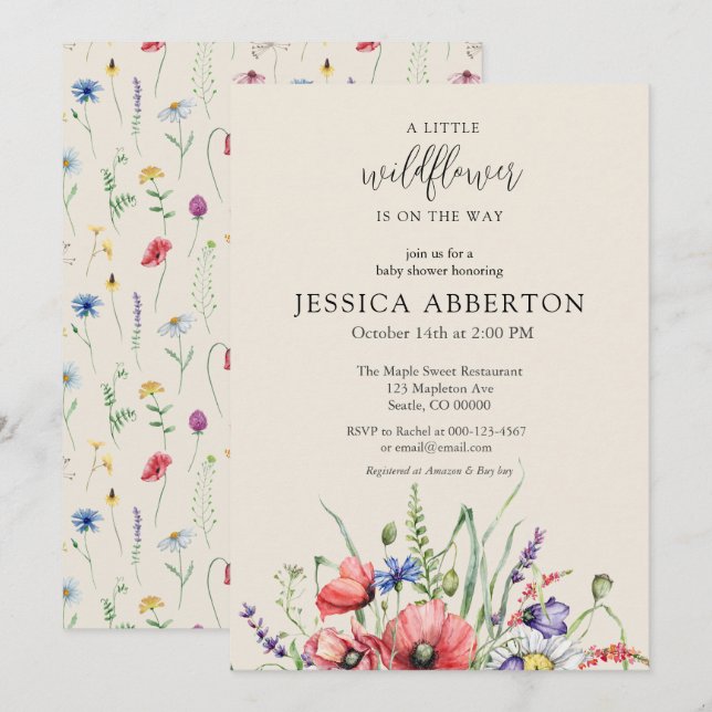Watercolor Wildflower Baby Shower Invitation (Front/Back)