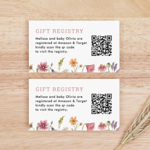 Watercolor Wildflower Baby Shower Qr Registry Enclosure Card