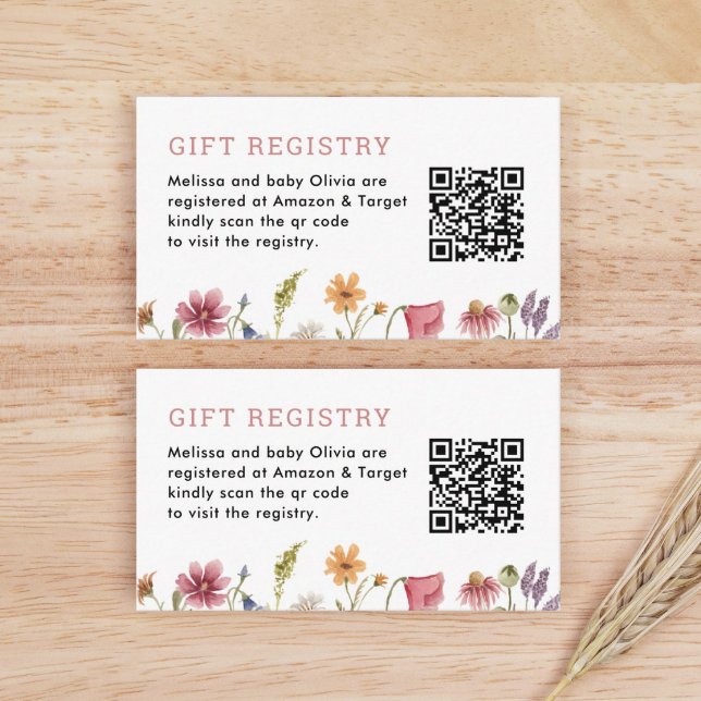 Watercolor Wildflower Baby Shower Qr Registry Enclosure Card (Creator Uploaded)
