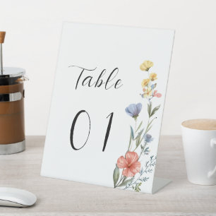 Watercolor Wildflower Baby Shower Table Numbers Pedestal Sign