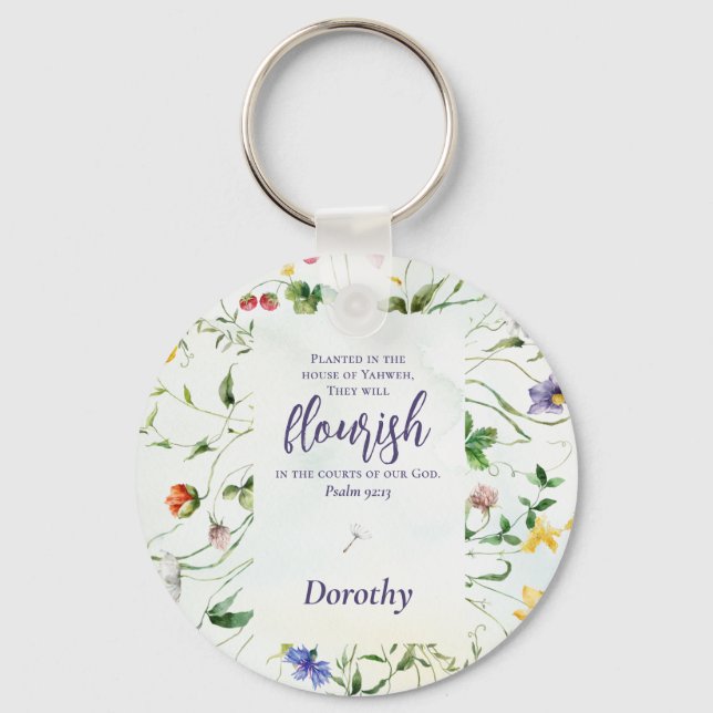 Watercolor Wildflower Bible Verse Personalized Keychain (Front)