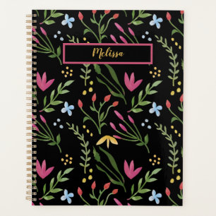 Watercolor Wildflower Black Botanical Floral Planner
