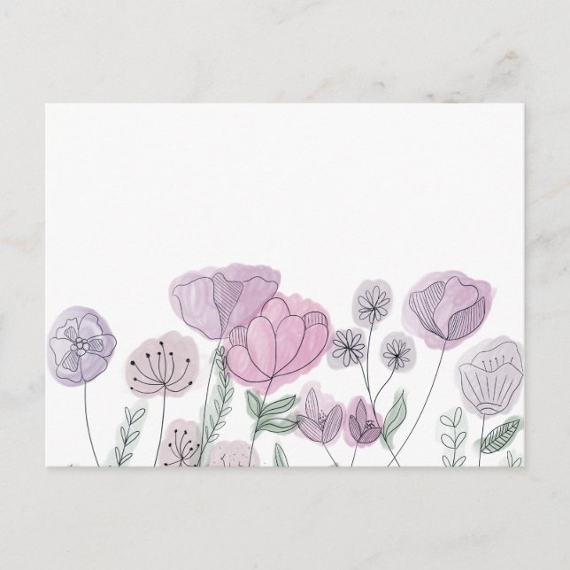 Watercolor Wildflower Blooms  Invitation Postcard (Front)