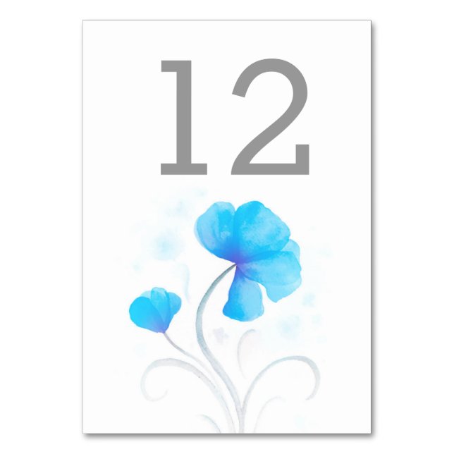 Watercolor wildflower blue wedding table number (Back)