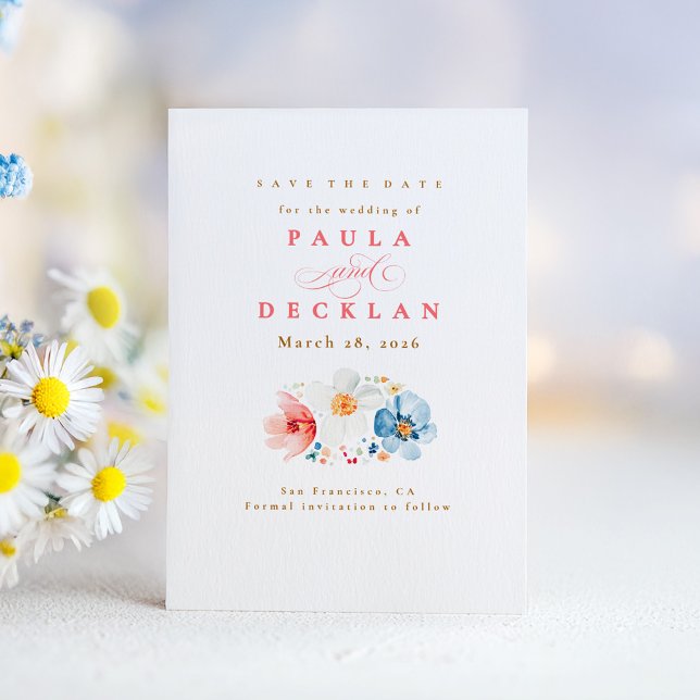 Watercolor Wildflower Boho Save the Date (Elegant Wildflowers Save the Date Card)