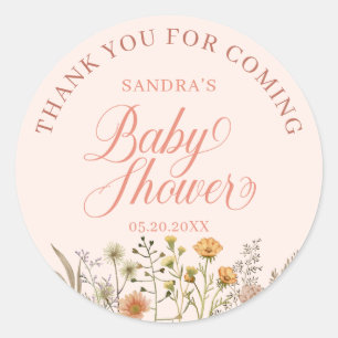 Watercolor Wildflower Boho Thank You Baby Shower Classic Round Sticker