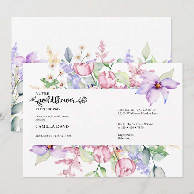 Watercolor Wildflower |  Botanical Baby Shower Inv Invitation (Front/Back)