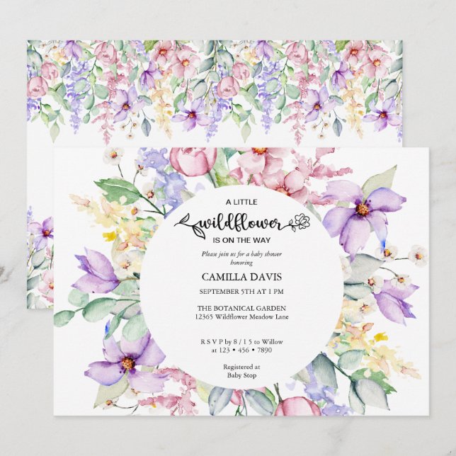 Watercolor Wildflower |  Botanical Baby Shower Inv Invitation (Front/Back)