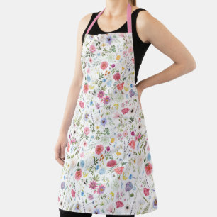 Watercolor Wildflower Botanical Garden Pattern Apron