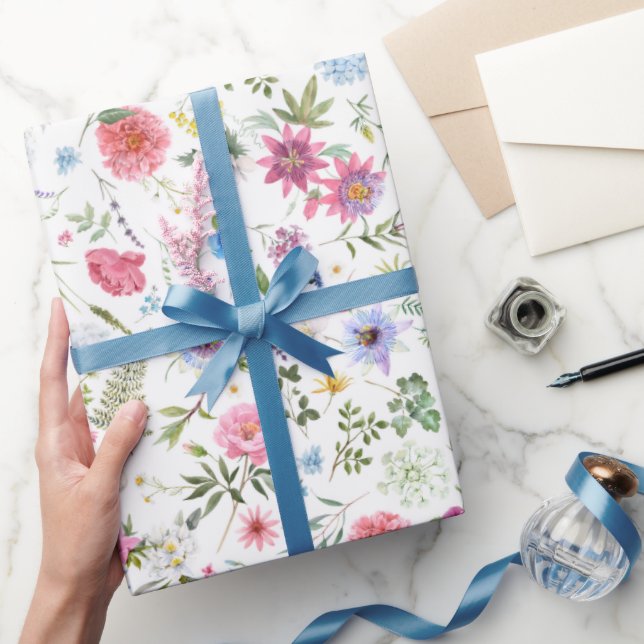 Watercolor Wildflower Botanical Garden Pattern Wrapping Paper (Gifting)