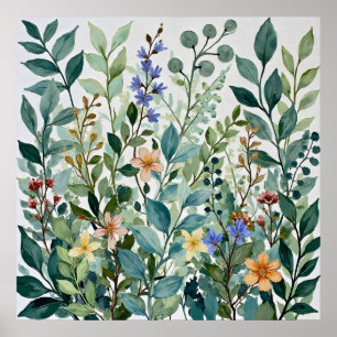 Watercolor Wildflower Botanical Garden Poster