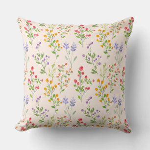 Watercolor Wildflower Botanical Pattern  Throw Pillow