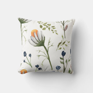 Watercolor Wildflower Botanical Throw Pillow