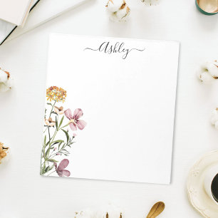 Watercolor Wildflower Bouquet #1 Personalized Name Notepad