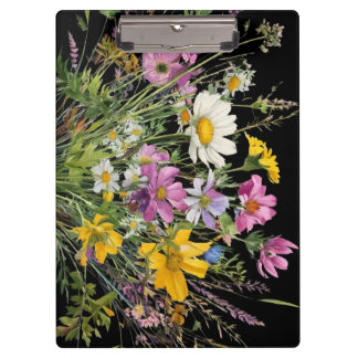 watercolor wildflower bouquet on black background clipboard