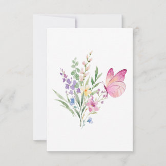 Watercolor Wildflower Bouquet with Pink Butterfly Thank You Card