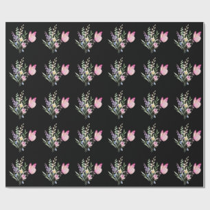 Watercolor Wildflower Bouquet with Pink Butterfly Wrapping Paper