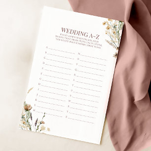 Watercolor Wildflower Bridal Shower A-Z Game