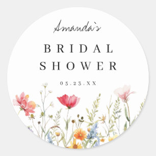 Watercolor Wildflower Bridal Shower Classic Round Sticker