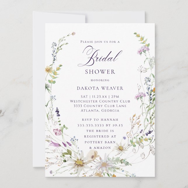 Watercolor Wildflower Bridal Shower Invitation (Front)